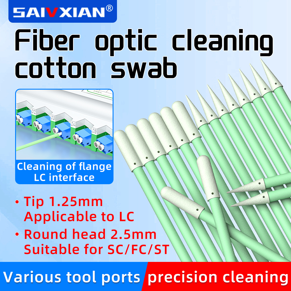 Fiber Optic Swabs 100PCS for LC/SC/FC/ST Connectors, FTTH Cleaning Sticks Rod Tool Kit