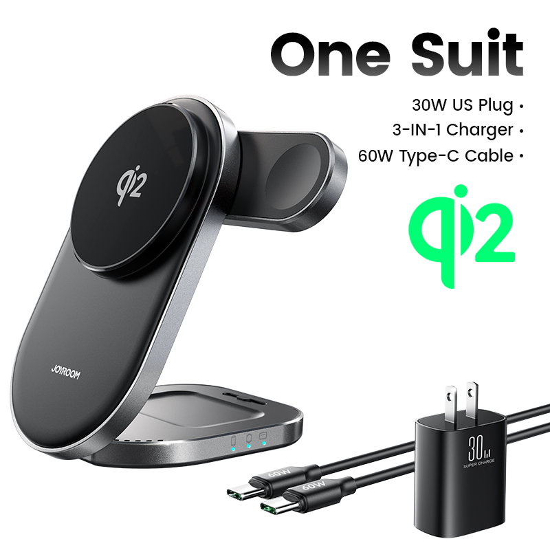 Foldable Qi2 3 in 1 Wireless Charging Station, Fast Wireless Charger Stand, iPhone & Apple Watch