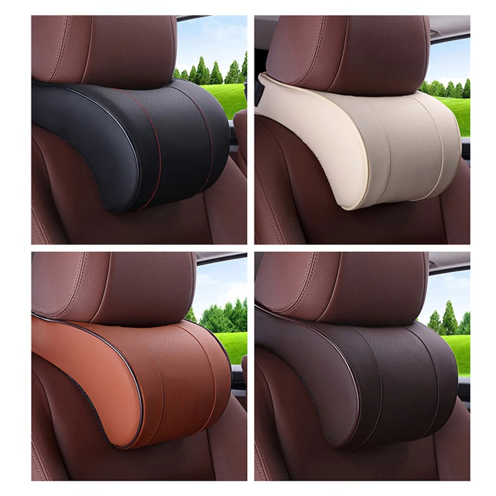 PU Leather Headrest Cushion for Comfortable Driving, Memory Foam Car Neck Pillow, Seat Headrest Pad for Auto Interior