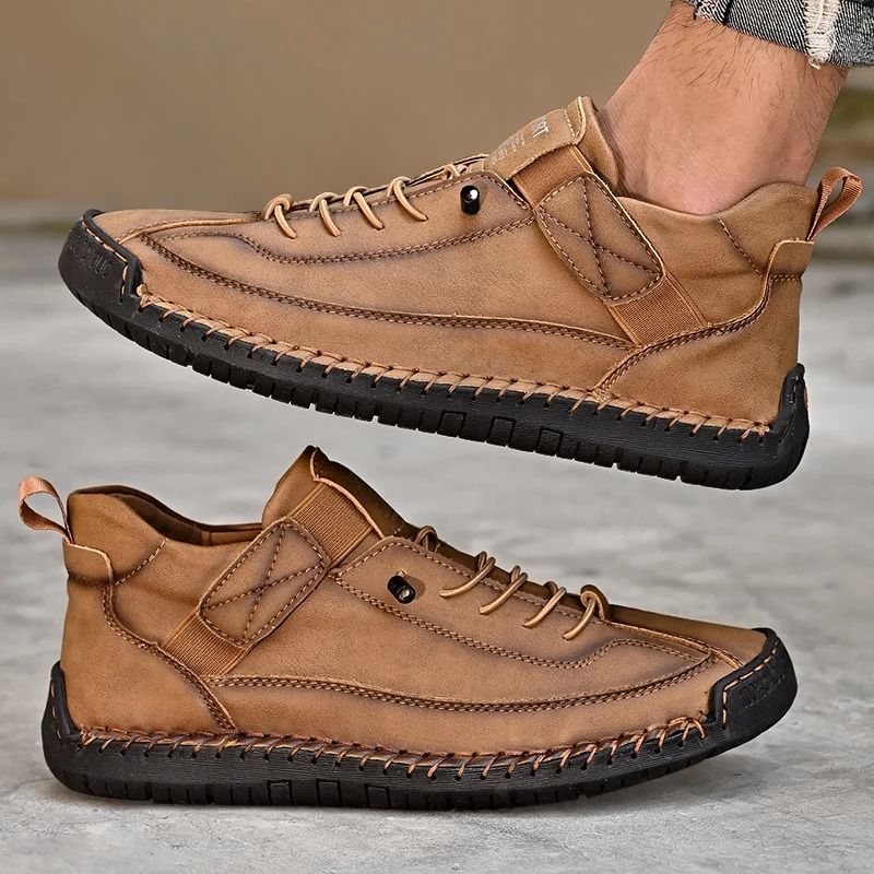 Handmade Leather Men Slip On Loafers Casual Breathable Flats