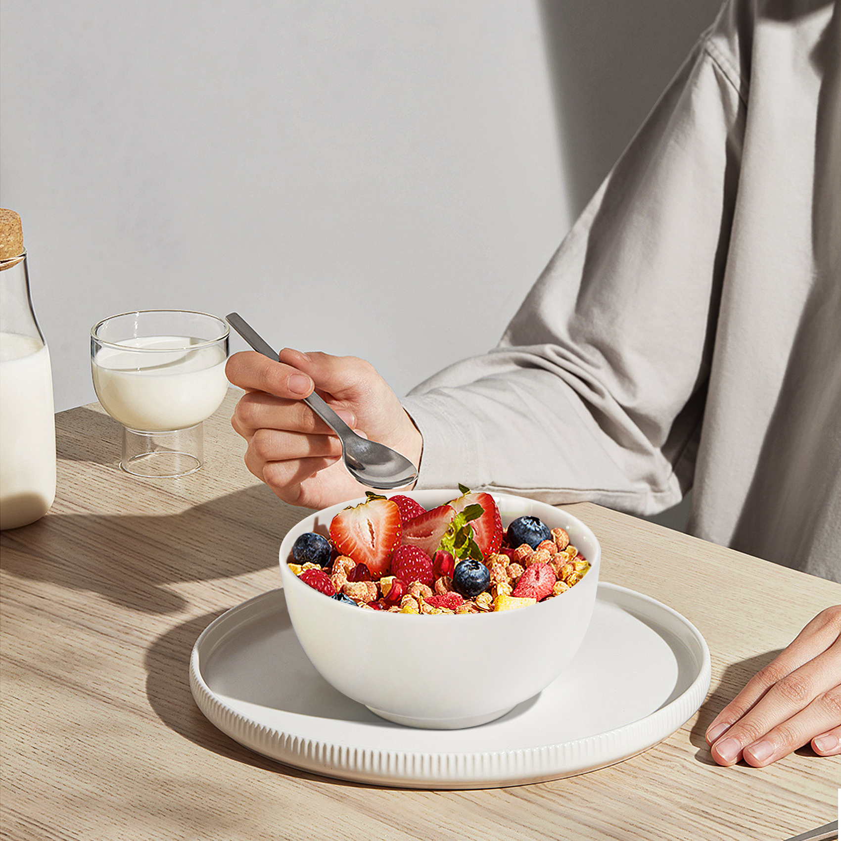 Porcelain Bowls Set, Pack Premium White Ceramic Bowls, Microwave Dishwasher Safe for Soup, Cereal, Salad, Pasta