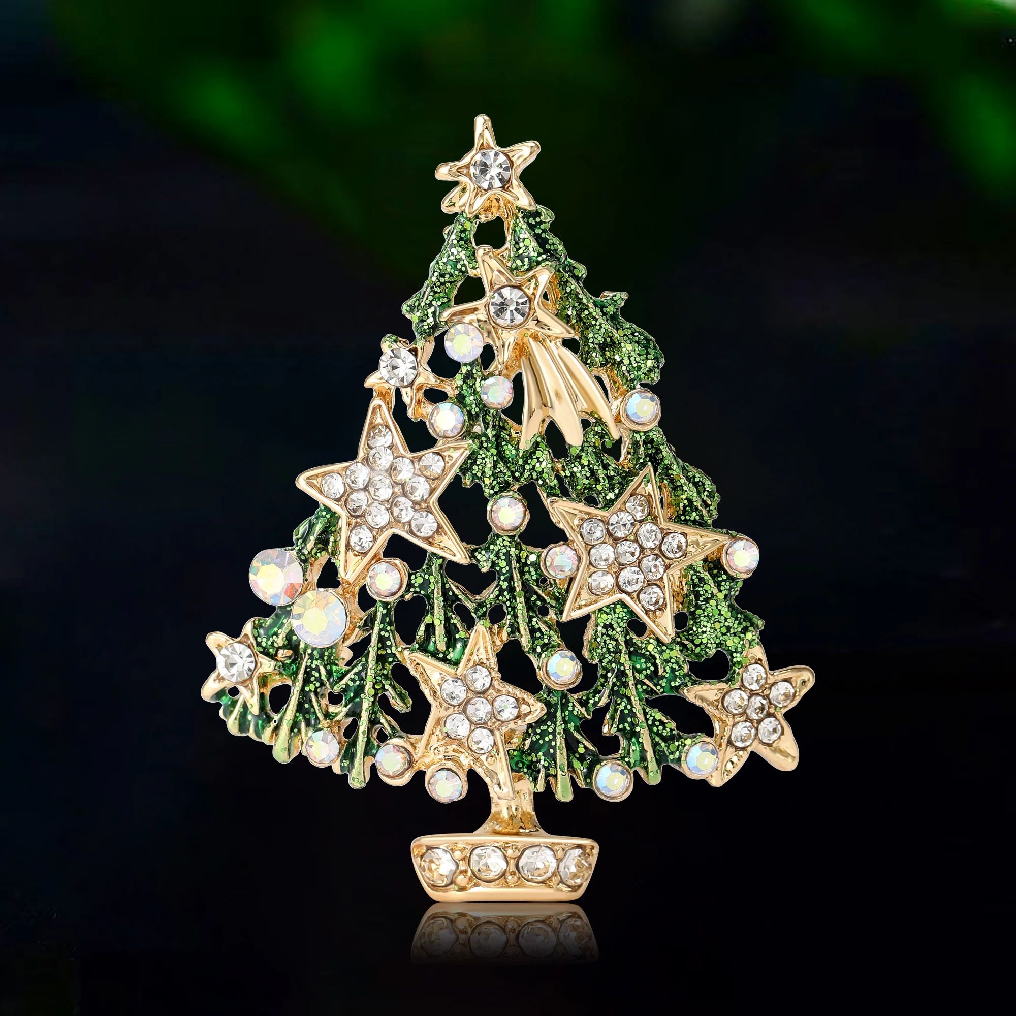 Rhinestone Enamel Christmas Tree Brooch Pin – Festive Holiday Plant Lapel Jewelry for Women & Men