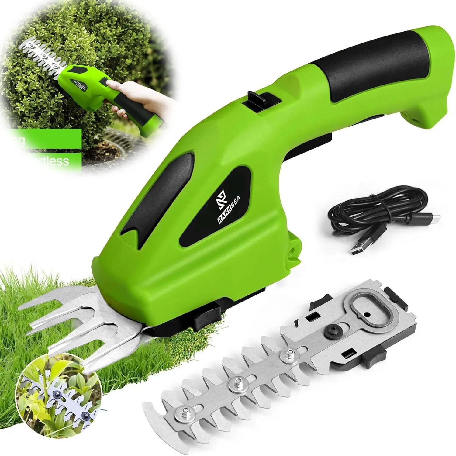Cordless 2 in 1 Electric Hedge Trimmer and Grass Shear Rechargeable Garden Tool