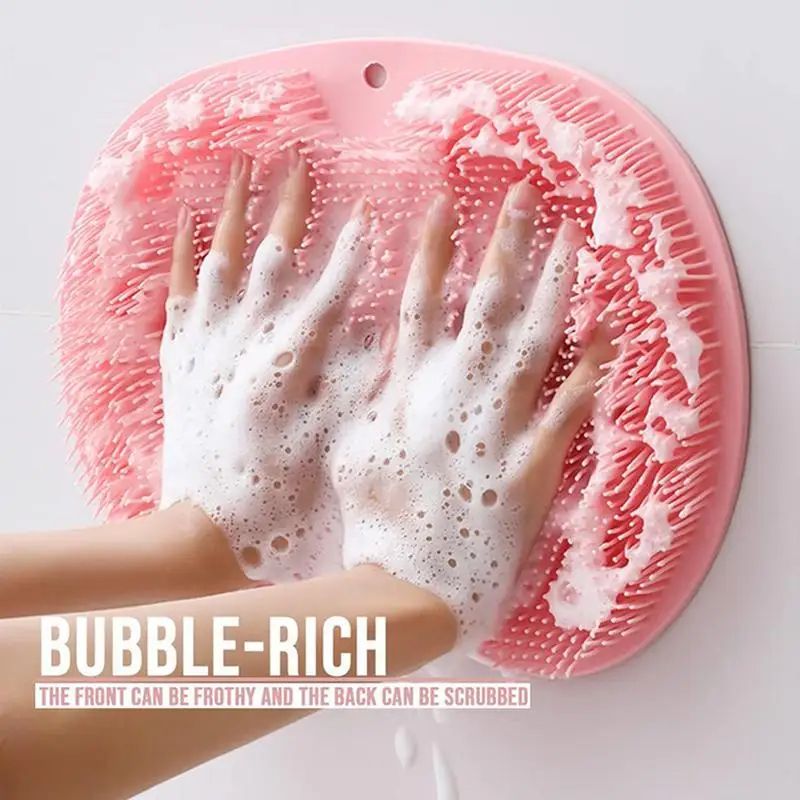 Wall Mounted Silicone Shower Scrubber Massage Pad Foot and Back Cleaning Mat