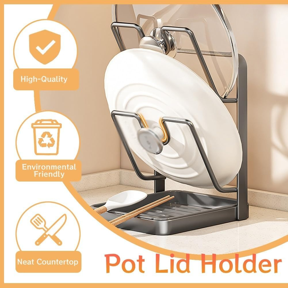 Anti-slip Pot Lid Storage Rack, Pan Organizer, Chopping Board, Spatula Holder for Kitchen Counter Stove
