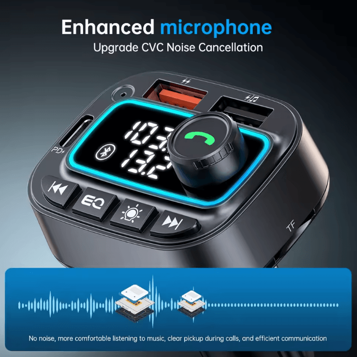 30W USB C Car Charger FM Transmitter with Bluetooth 5.3 Wireless Audio and Hands-Free Calling