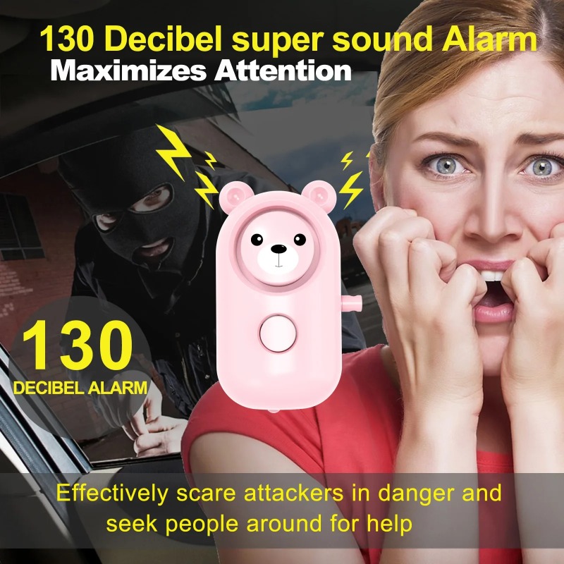 Bear Style Emergency Alarms, Security Alarm Keychain, Protective Devices Personal Siren Ring with LED Light