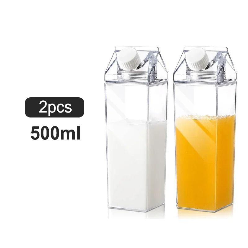 Transparent Square Milk Carton Water Bottle Set