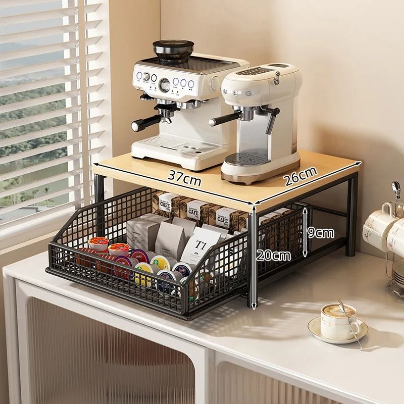 Modern Microwave Oven Rack Countertop Storage Shelf Wood Metal