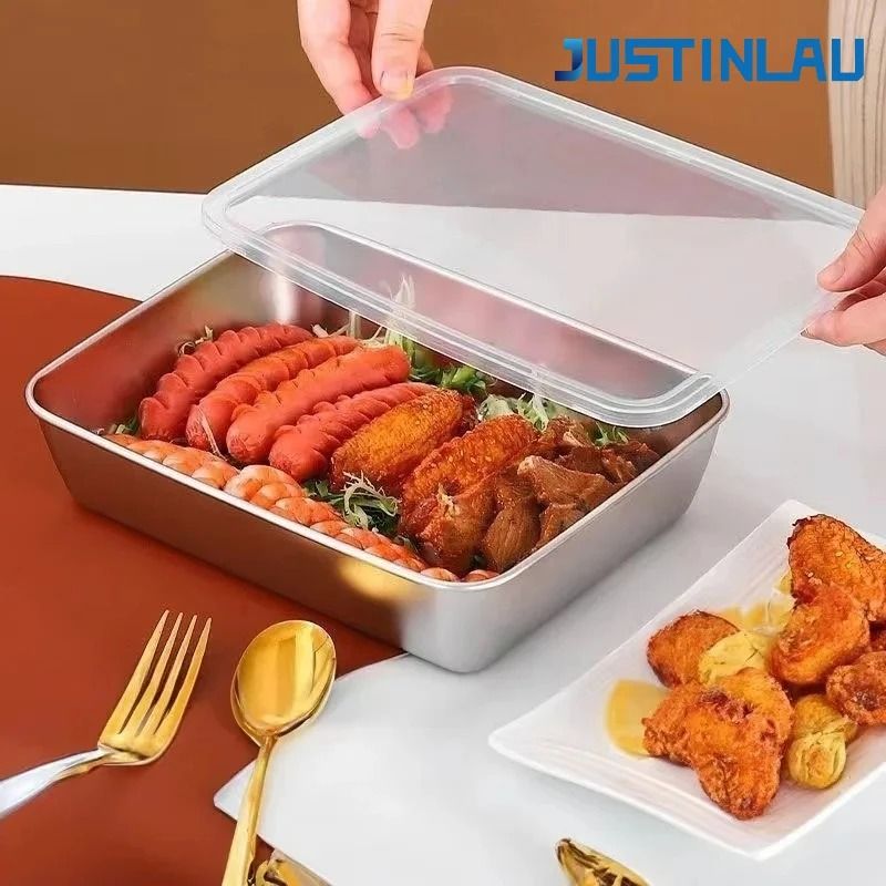 JUSTINLAU Stainless Steel Food Storage Plate with Lids – Stackable Hotpot Preparation Trays