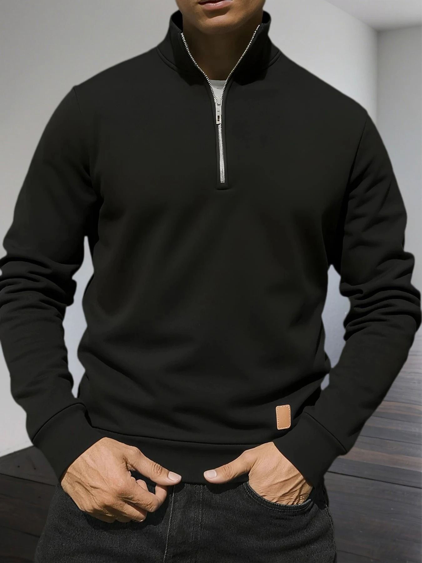 Half Zipper Sweatshirt Long Sleeve Solid Color Pullover for Men