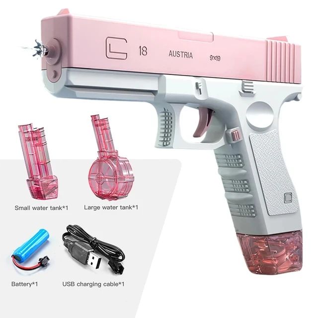 Electric Water Gun with LED Light – Rechargeable Automatic Water Blaster, High-Pressure Continuous Spray