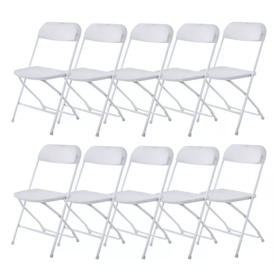 White Plastic Folding Chairs, Stackable, Portable Seating for Weddings, Parties, Camping, Dining & Home Use