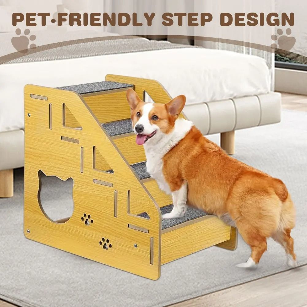 4 Step Wooden Pet Stair Ladder with Carpeted Steps