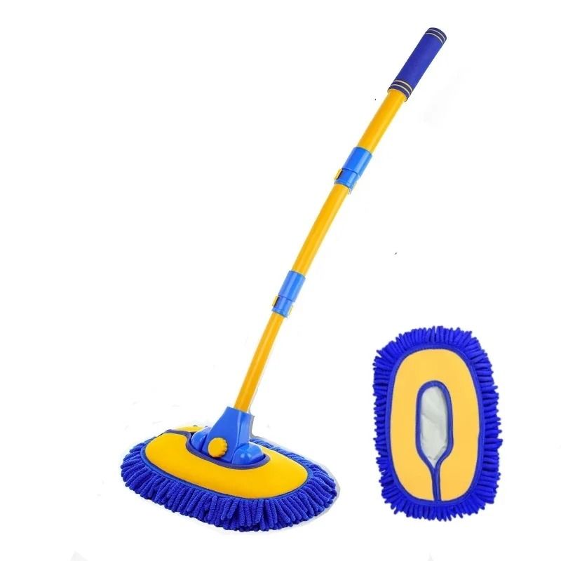 Telescoping Car Cleaning Brush With Long Handle And Chenille Mop Head