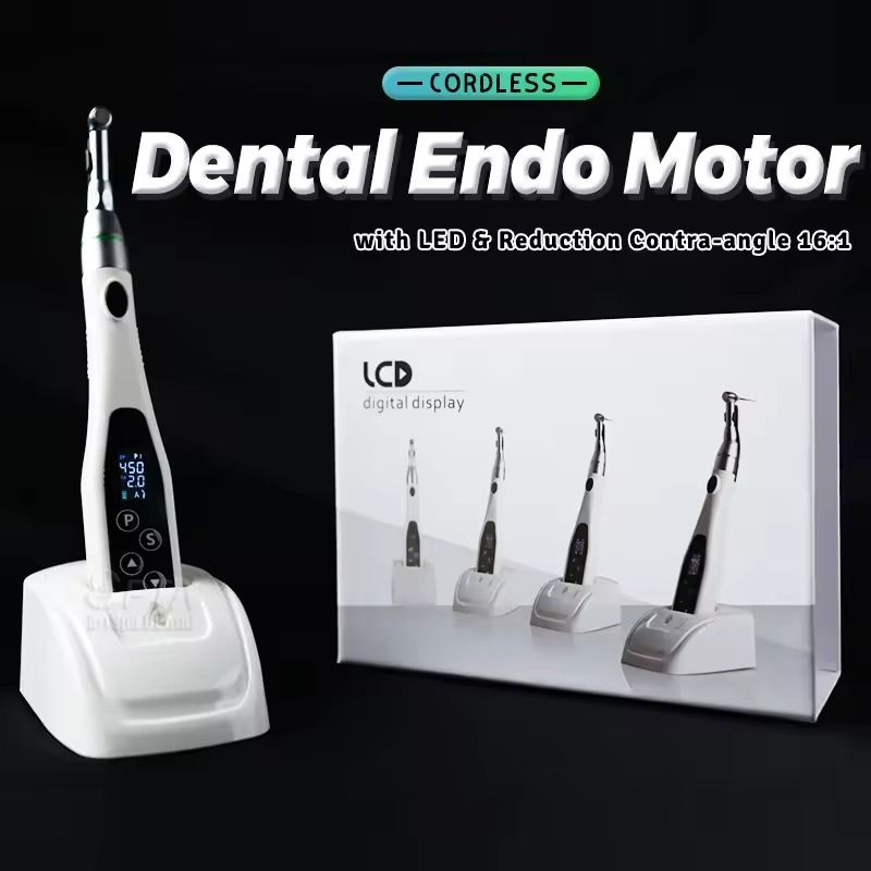 Cordless LED Dental Endo Motor with 16 to 1 Contra Angle Low Speed Handpiece