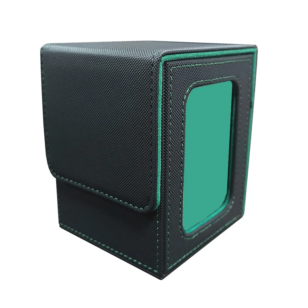 Premium PU Leather Trading Card Deck Box with Window Flannel Lined MTG Card Holder Case