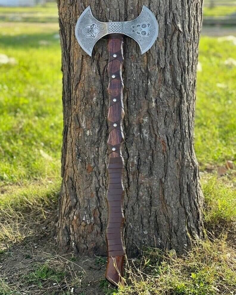 Handmade Carbon Steel Double-Edge Axe – Outdoor Camping & Wood Cutting Hatchet Axe