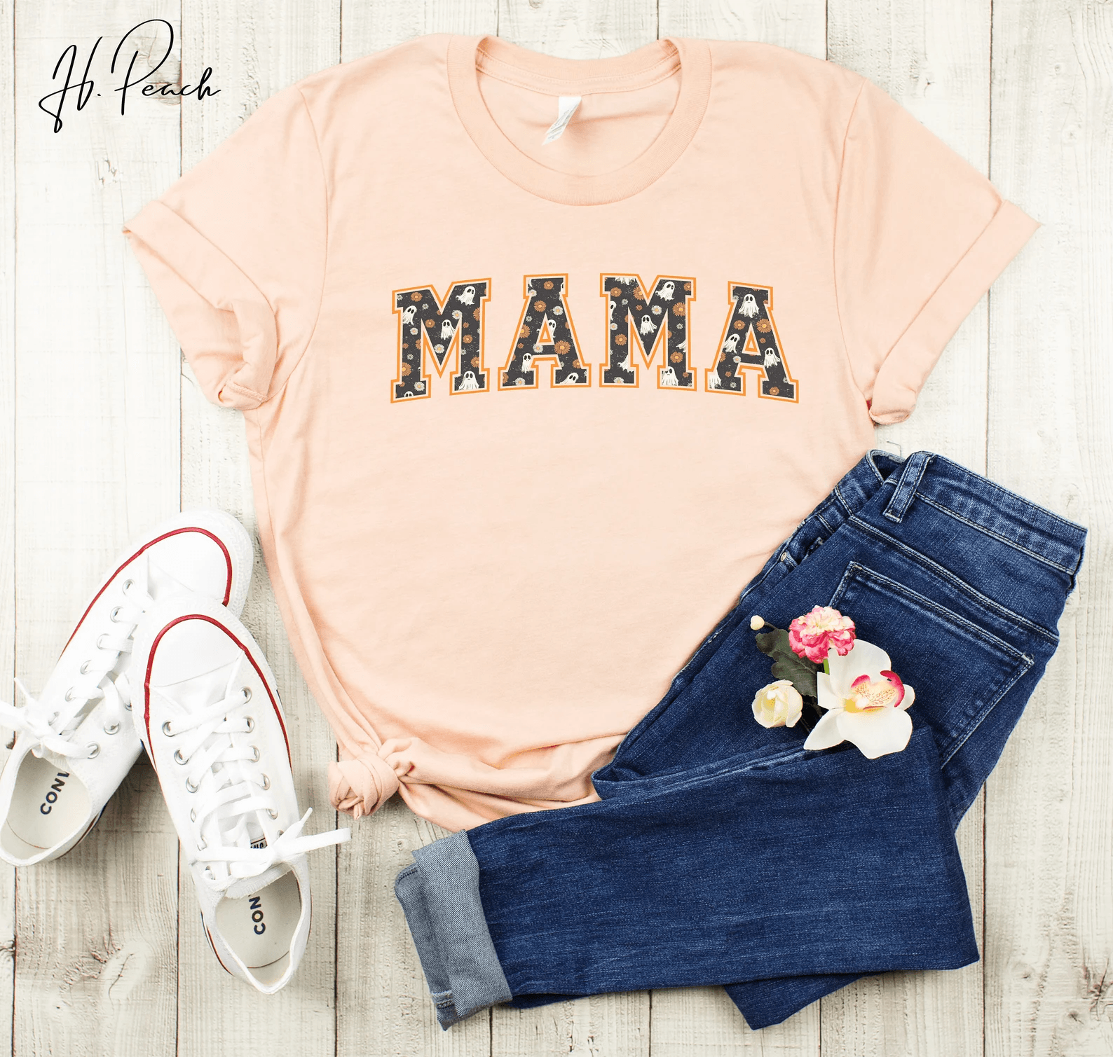 Ghost Mama Shirt Cute Spooky Halloween Mom Tee Boo Crew Fall Graphic Shirt