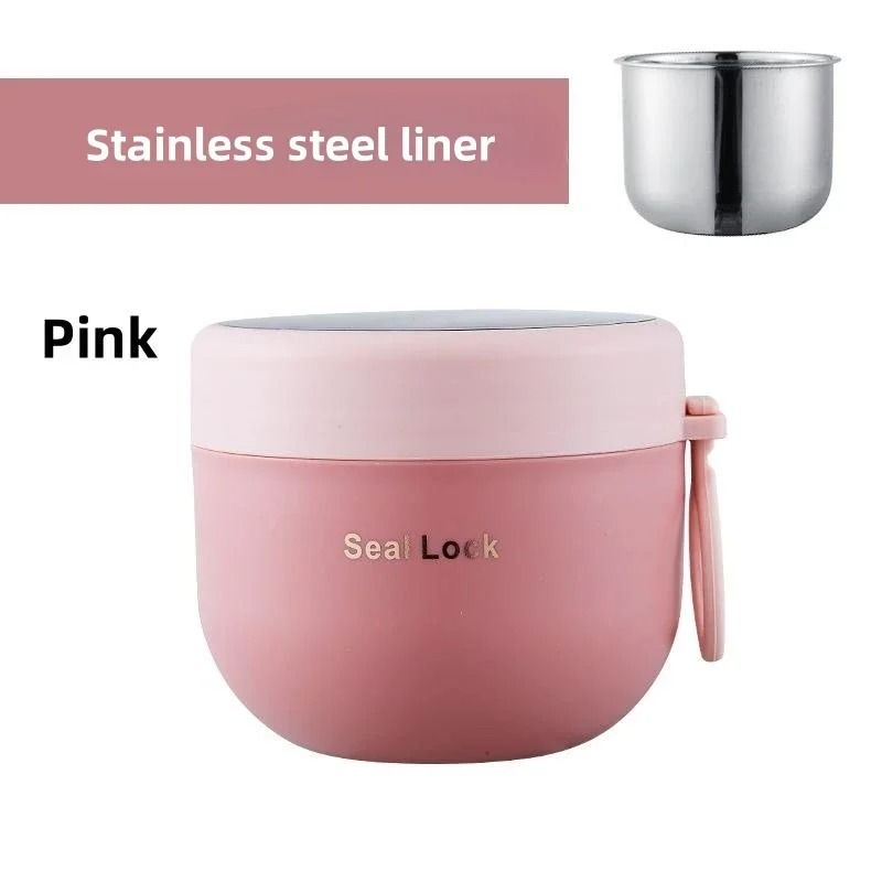 600ml Stainless Steel Lunch Box Reusable Soup Noodle Bowl Microwave Safe Food Container