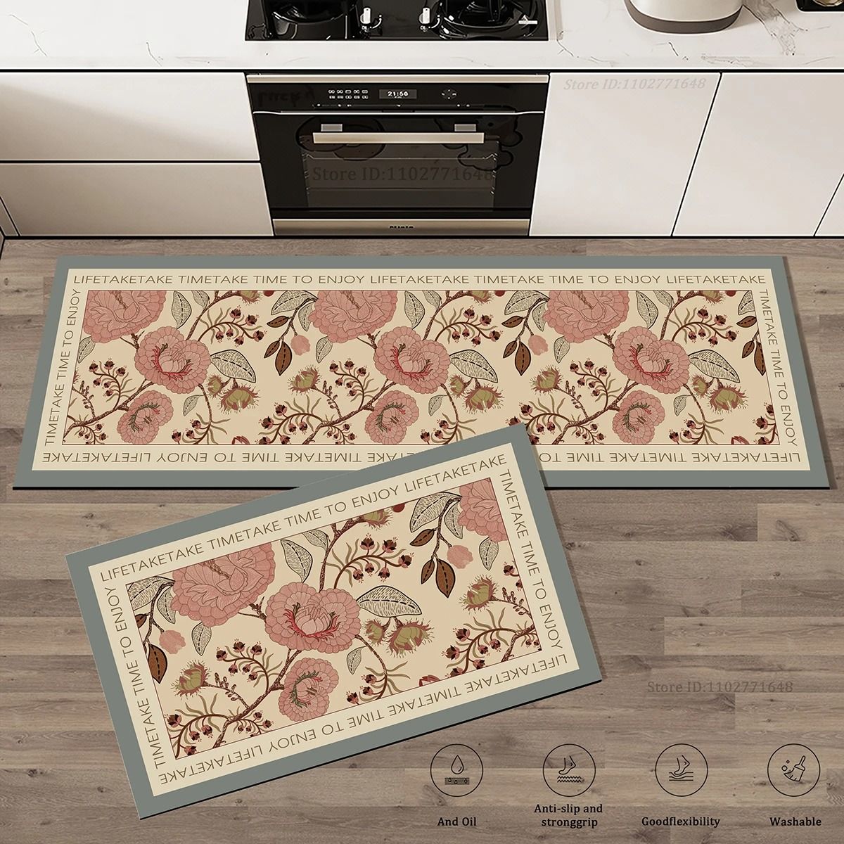 Botanical Blossom Anti-Fatigue Kitchen Rug | Extra Thick Absorbent Non-Slip Runner for Bathroom & Entryway