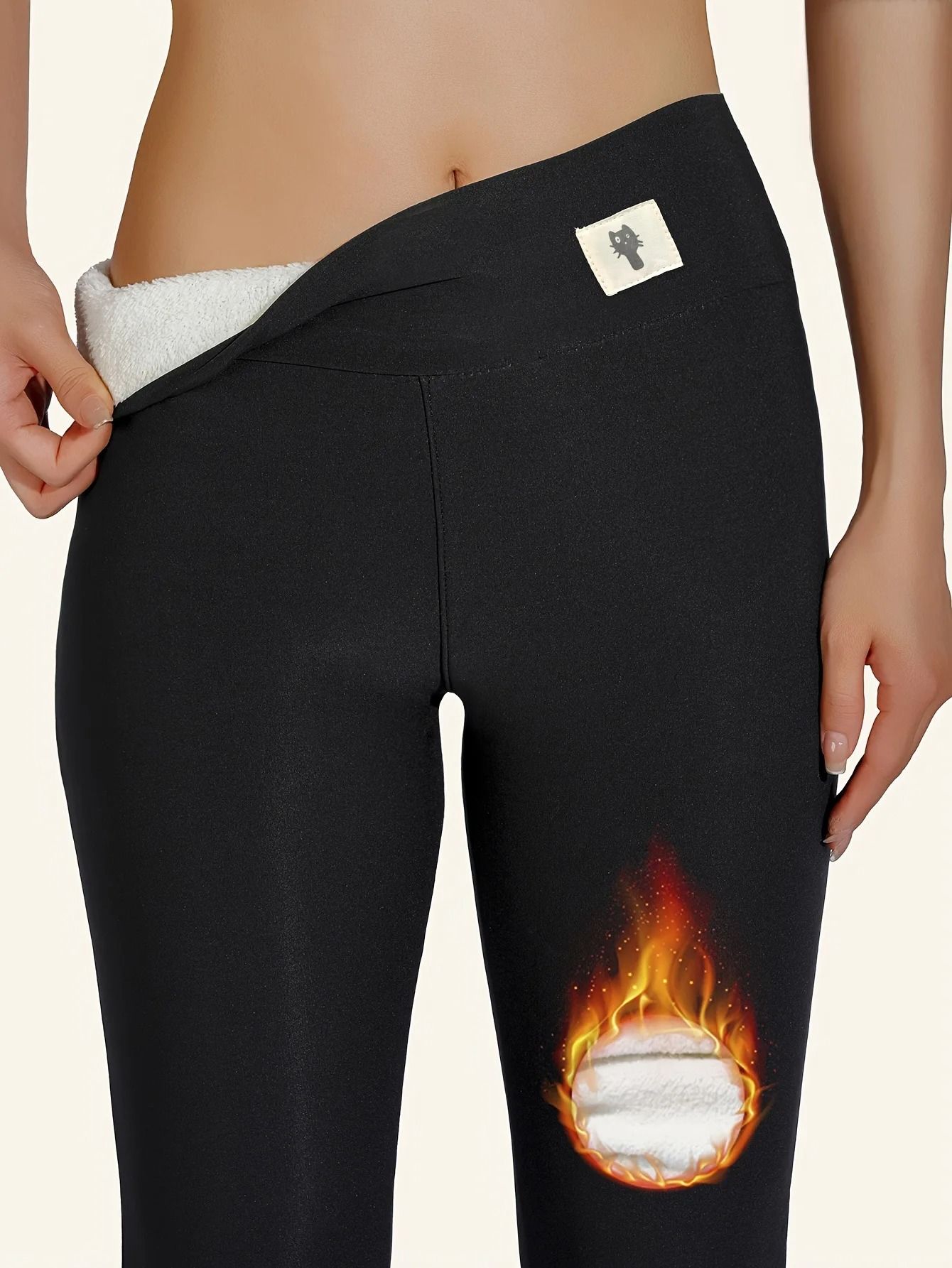 Women Winter High Waist Fleece Lined Warm Leggings Slim Fit Pants