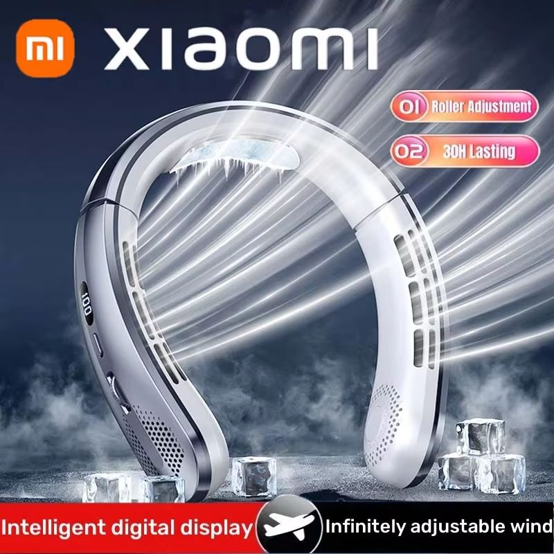 Xiaomi 8000mAh Portable Neck Fan – Bladeless USB Rechargeable Hanging Fan with LED Display