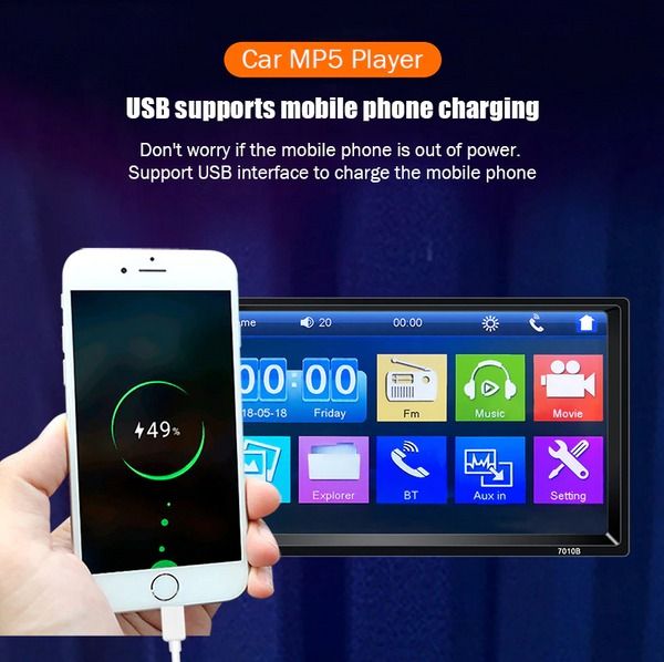 Bluetooth MP5 Car Player, Double 2 DIN Touch Screen Stereo, HD Radio with Camera, Hands-Free, Steering Wheel Control