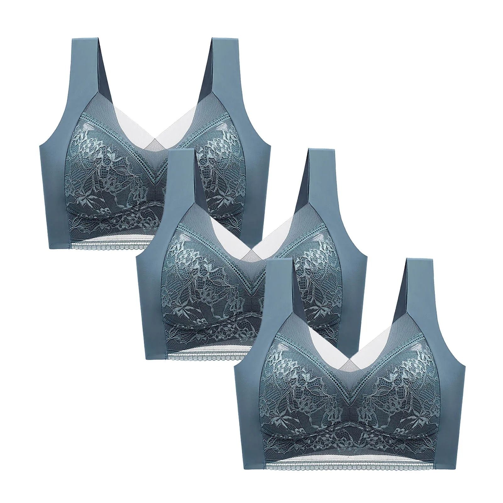 FallSweet 3 Pack Lace Push Up Bra Wireless Deep V Bralette Set L to 5XL