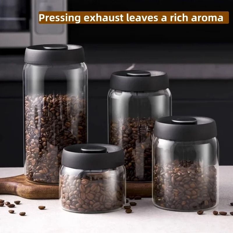 Glass Coffee Bean Storage Jar Airtight Vacuum Container with Moisture Proof Seal Lid