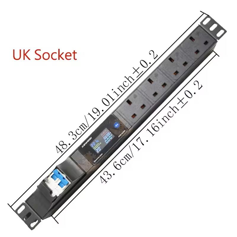 19 Inch Rack Mount PDU Power Strip with Voltmeter Ammeter Wattmeter – EU US UK Plug Options – 16A 32A 4000W 8000W