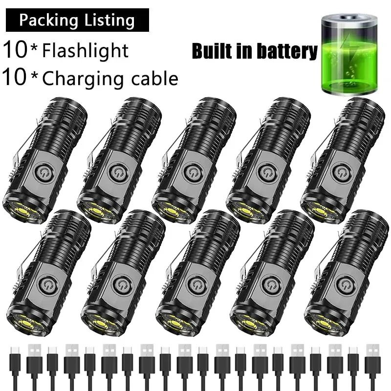 Super Bright Mini LED Flashlight with Pen Clip and USB Rechargeable Battery