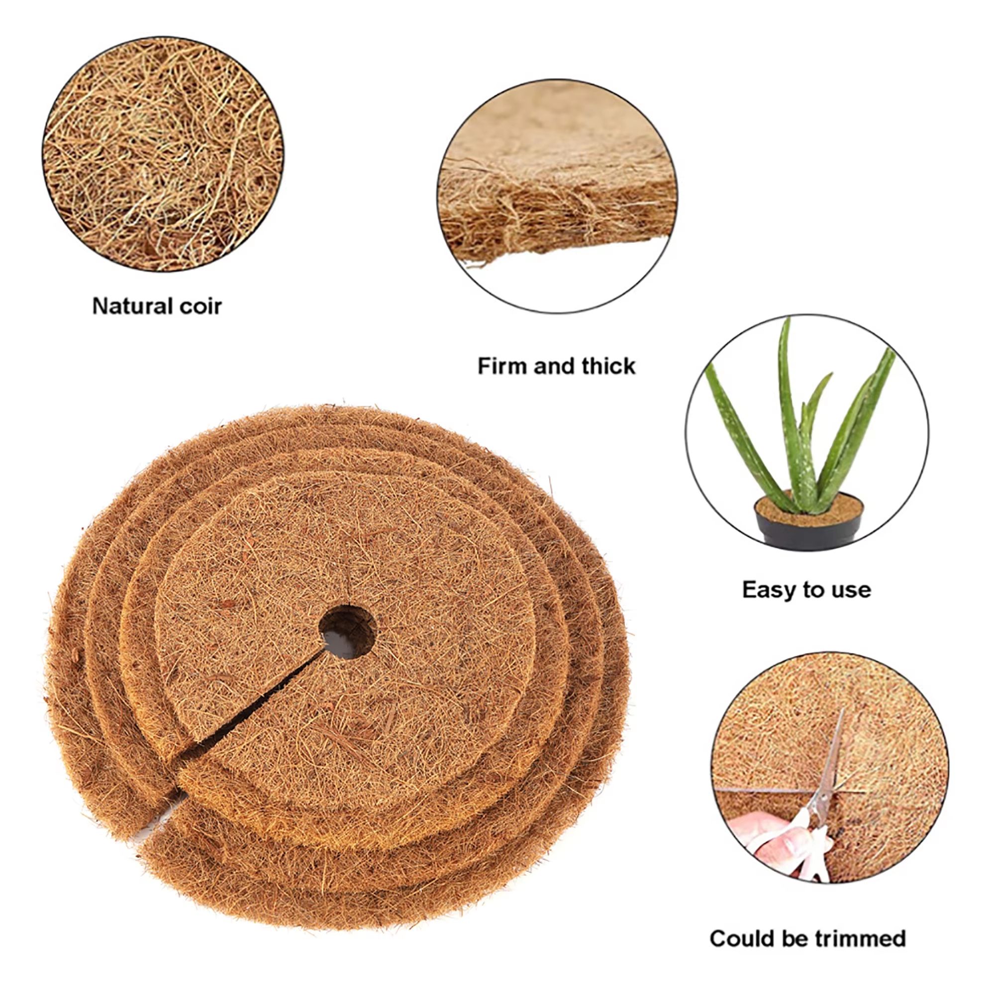Natural Coconut Fiber Tree Mulch Mat – Round Coconut Coir Plant Protector Disc for Weed Control & Soil Moisture