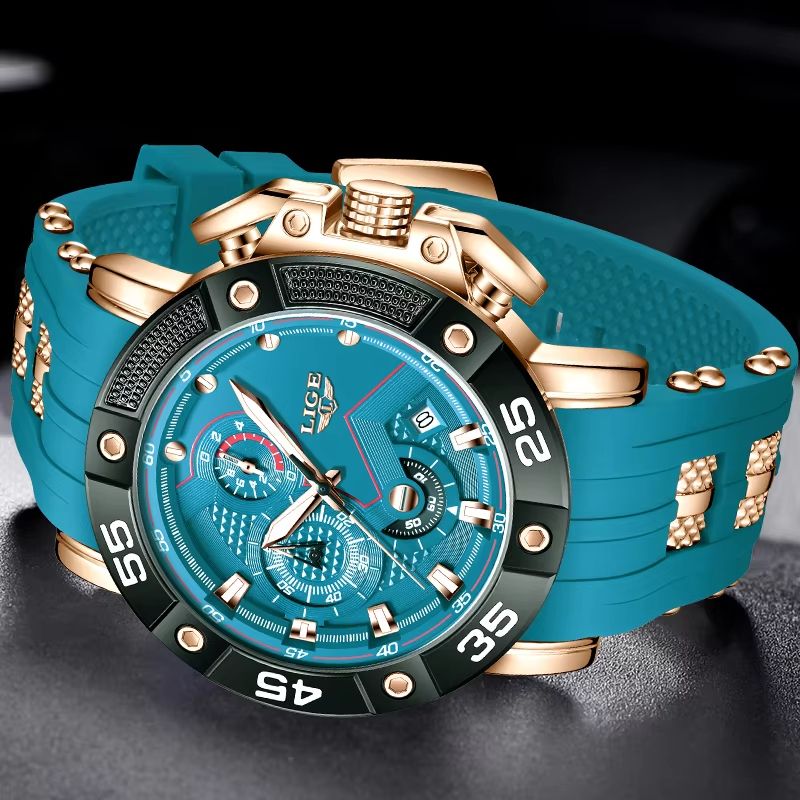 LIGE Big Dial Military Sport Quartz Watch for Men
