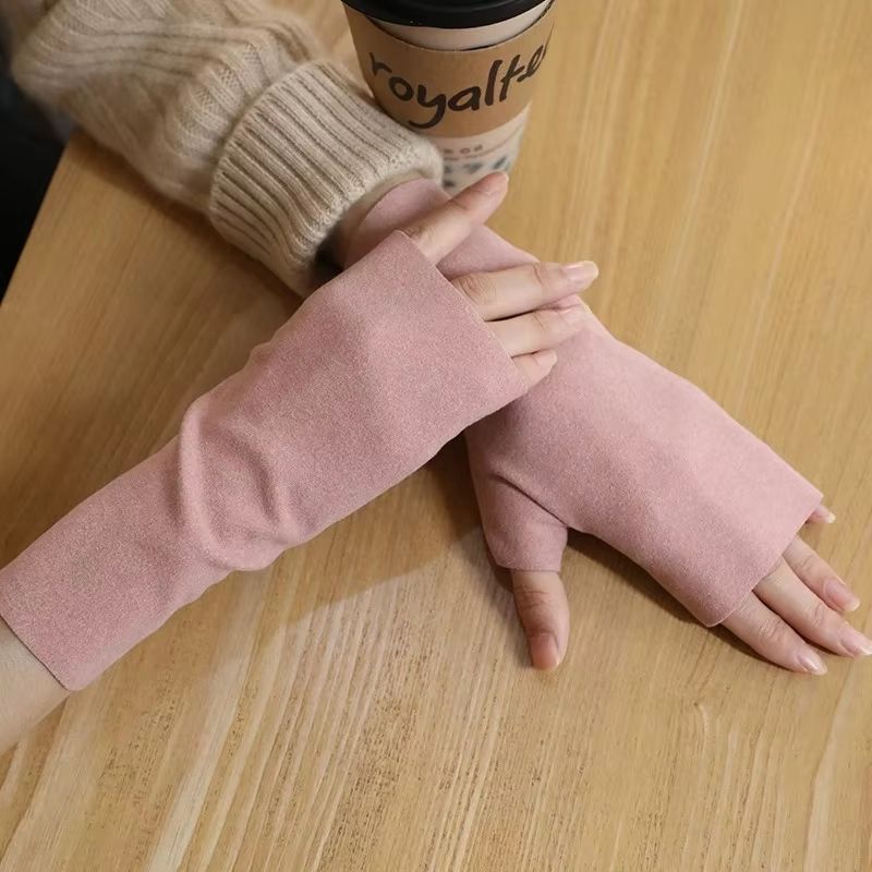 Women's Warm Half Finger Velvet Winter Gloves – Autumn and Winter Open Finger Hand Warmers