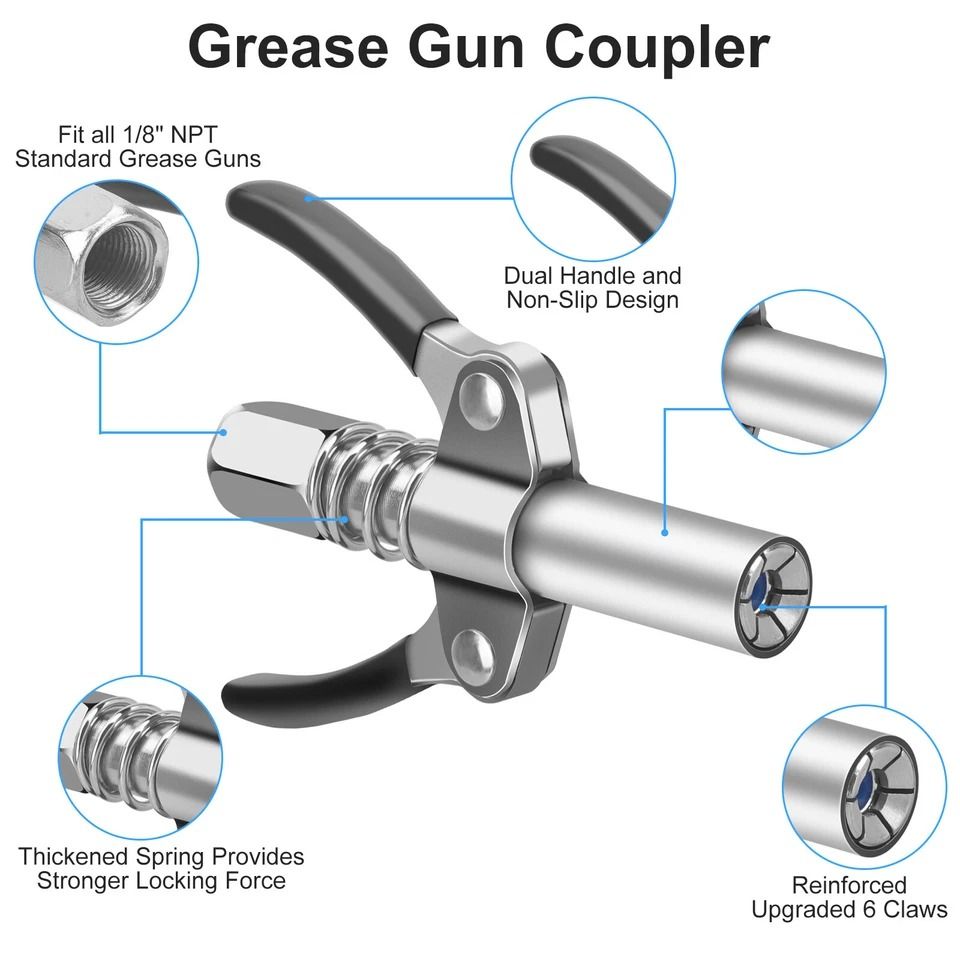 Grease Gun Coupler with Double Handles, Degree Adapter Injection Needle Dispenser for Tight Spaces