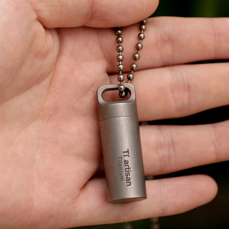 Tiartisan Titanium Pill Container, Mini EDC Medicine Bottle, Waterproof & Sealed for Home & Outdoor