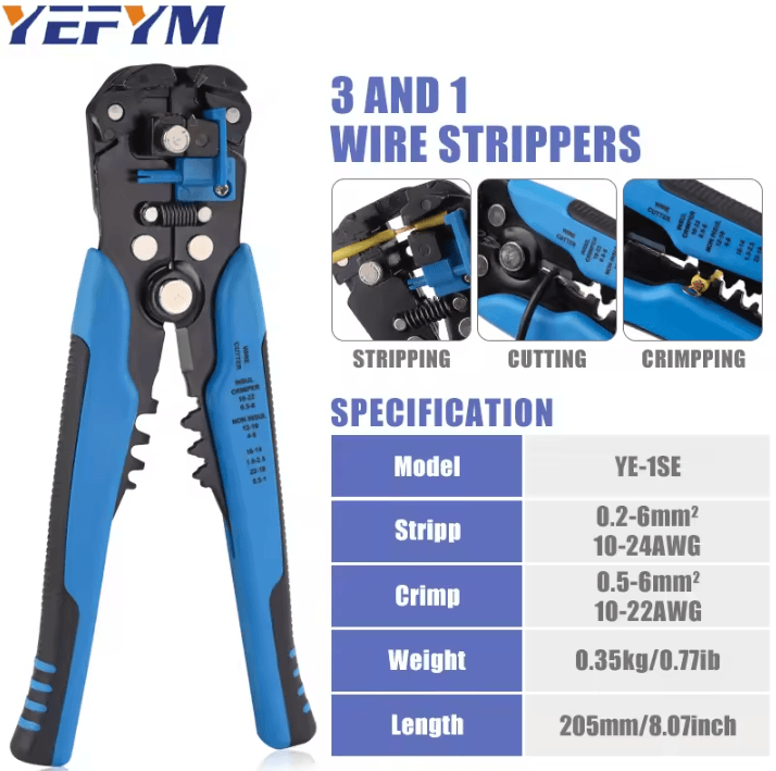 7Inch Automatic Wire Stripper & Multifunctional Cable Cutter Pliers – Electrical Wire Stripping, Cutting & Crimping Tool