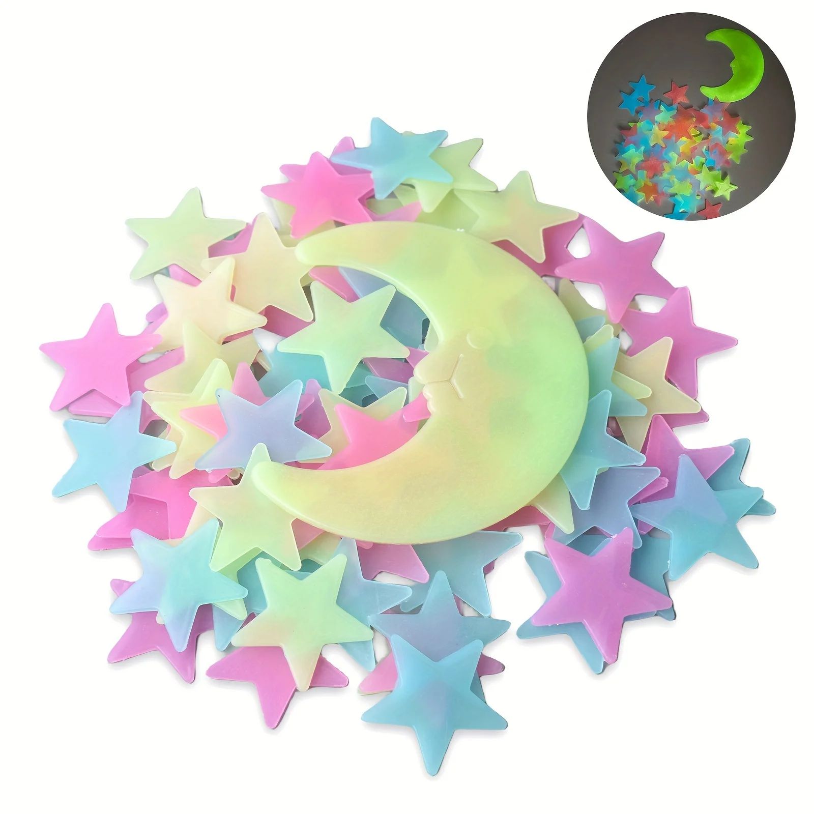 Glow in the Dark Star Wall Stickers Set with Moon – 3D Luminous Bedroom Ceiling Decor