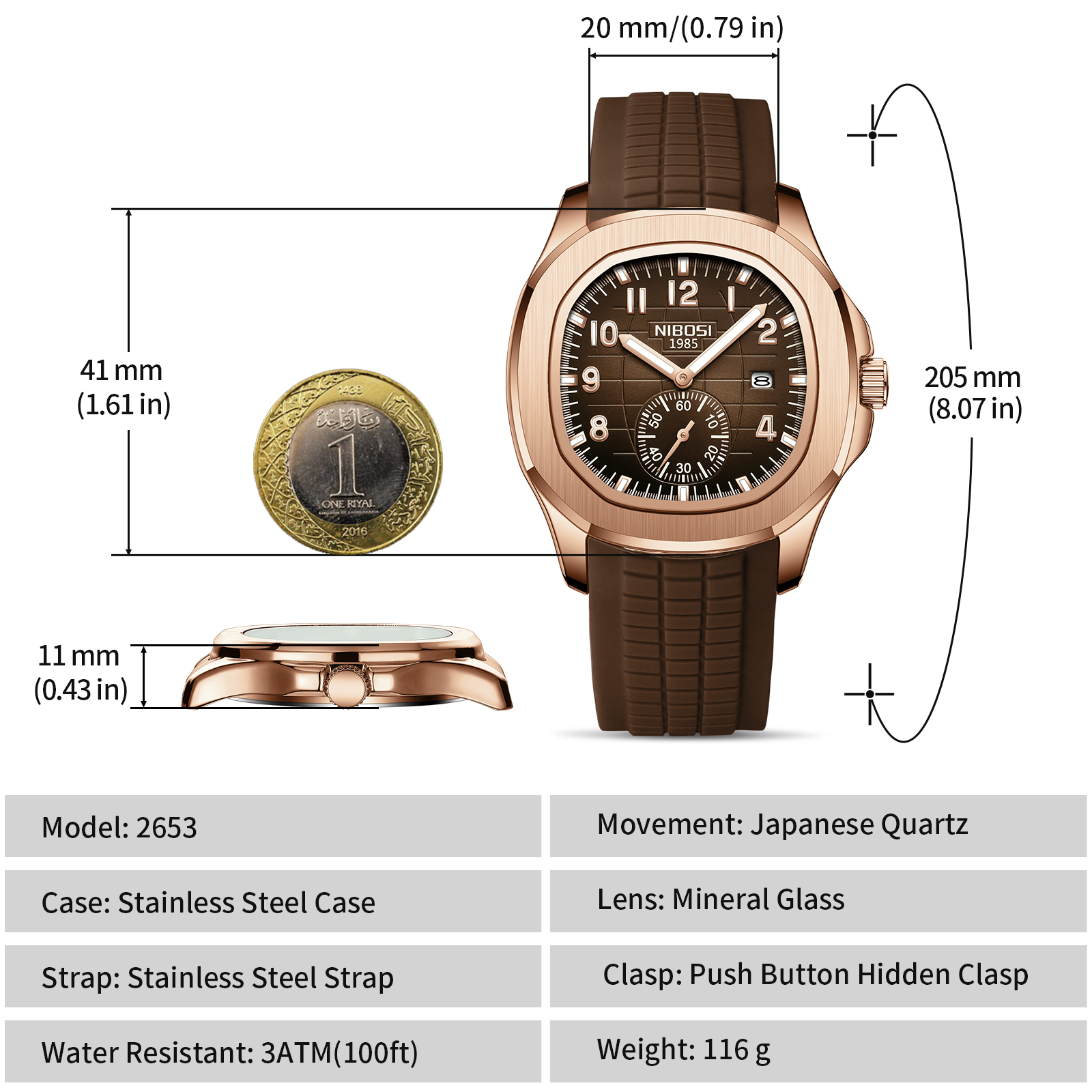 AquaLuxe Mens Waterproof Quartz Watch with Luminous Dial & Auto Date