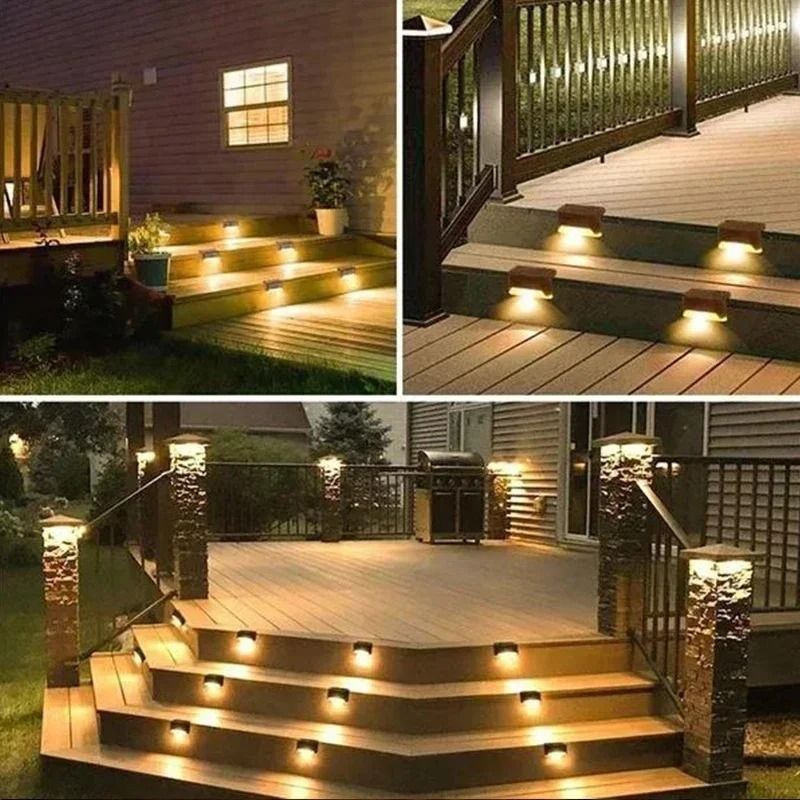 4Pcs Outdoor Solar Fence Lights Waterproof LED Step Lamps for Patio Garden Stairs and Pathway Decoration