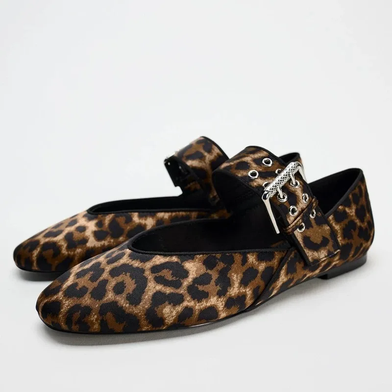Leopard Retro Dress Shoes, Shoes Women Flats, Autumn Pointed Toe Loafers, Shallow Mouth Ballerinas