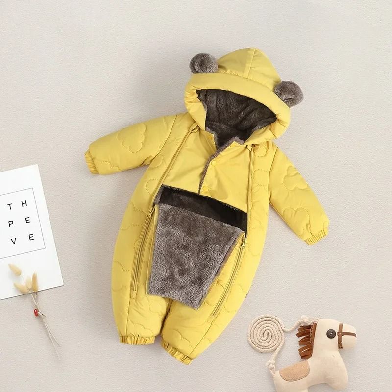 Thickened Fleece-Lined Bear Romper Snowsuit