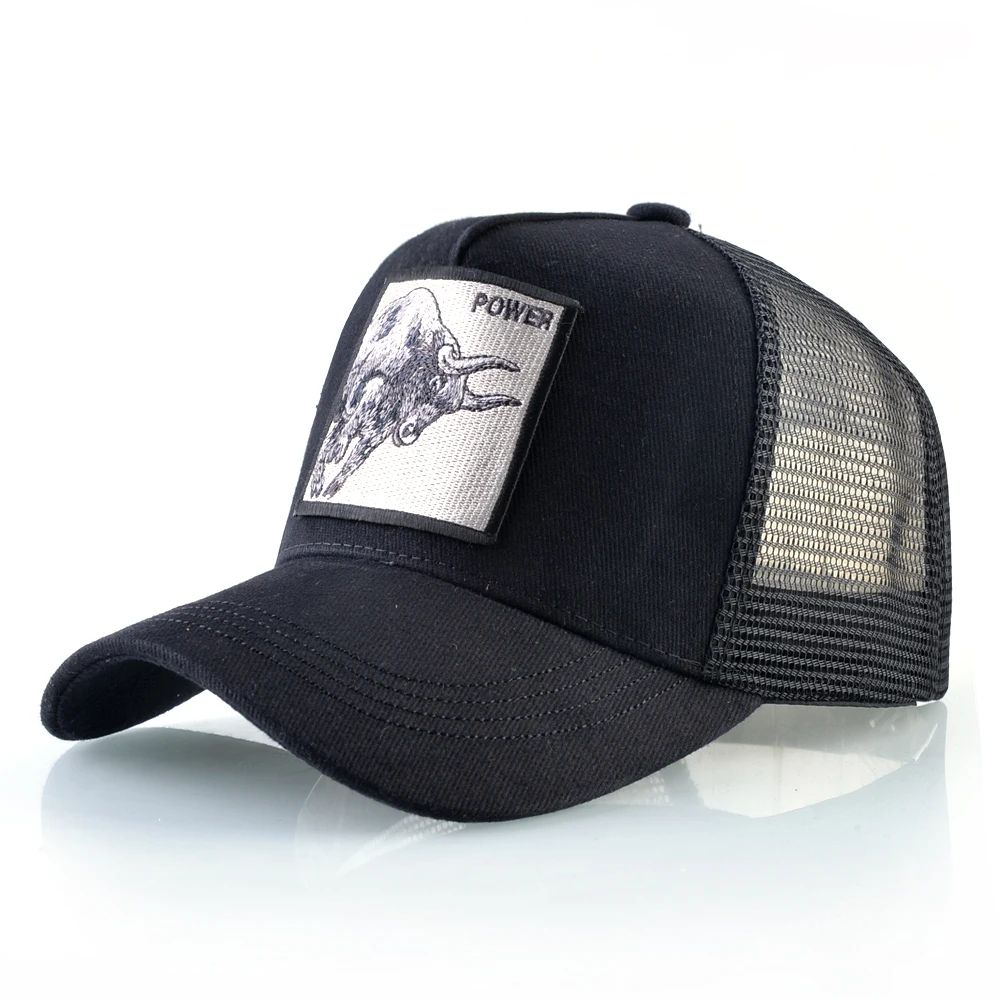 Embroidered Bull Patch Mesh Trucker Cap – Hip Hop Snapback Baseball Hat