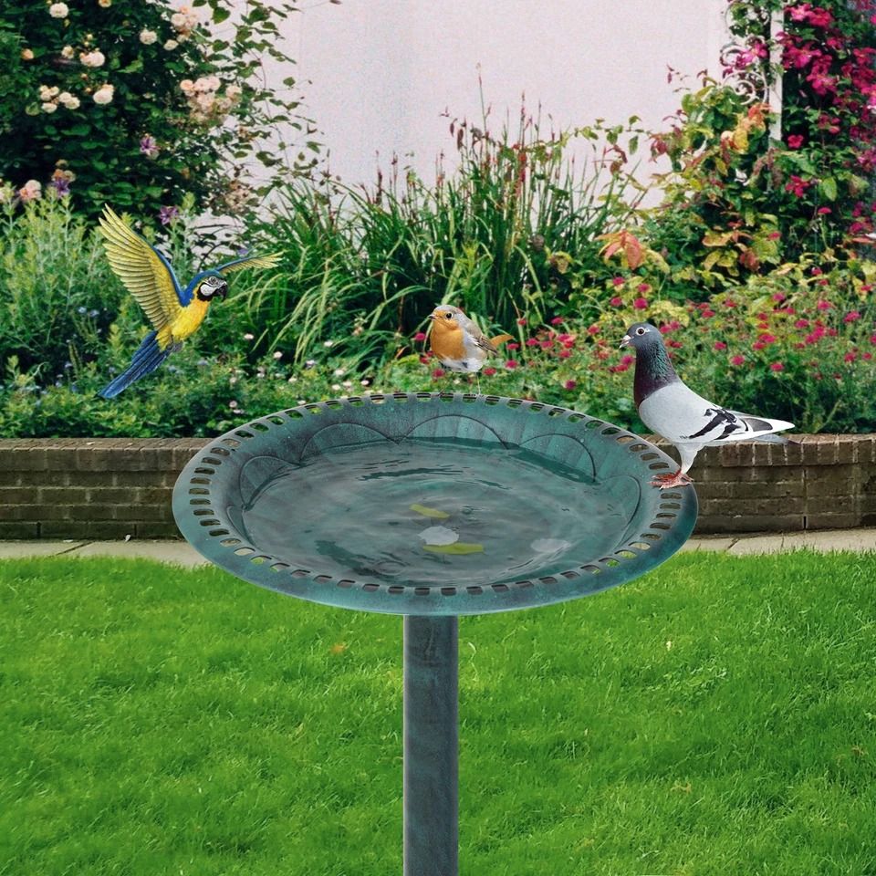 Verdigris Pedestal Bird Bath Decorative Garden Bird Feeder Outdoor Patio Accent