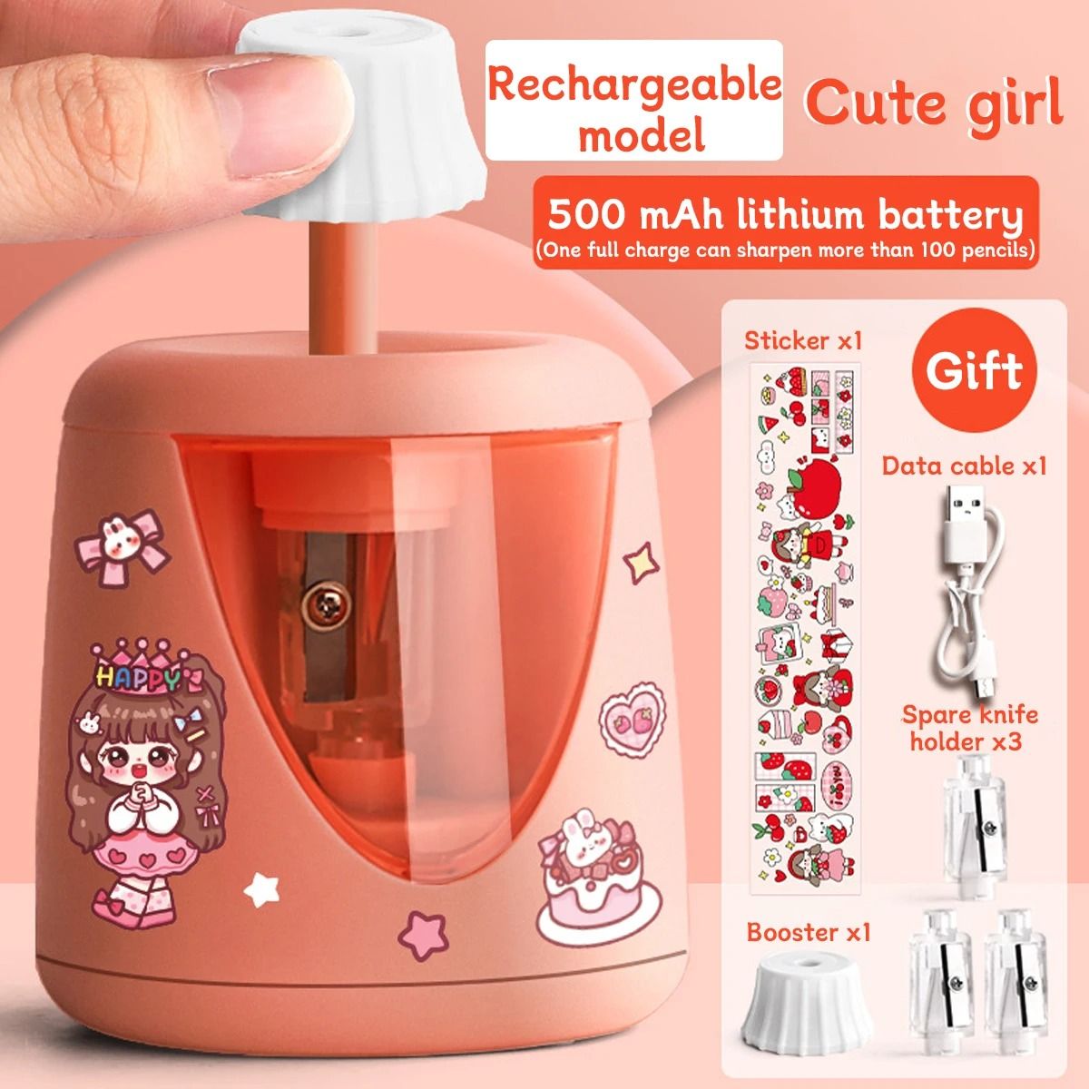 Electric Automatic Pencil Sharpener Cartoon Space Design Kids School and Office Stationery