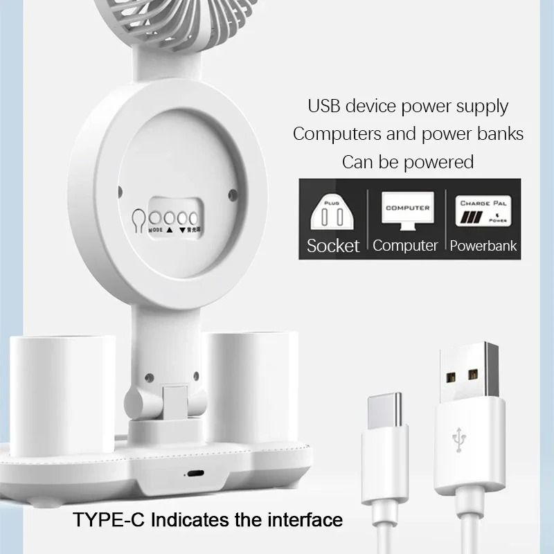 Rechargeable LED Table Lamp with Fan Clock Display Reading Desk Light Night Light
