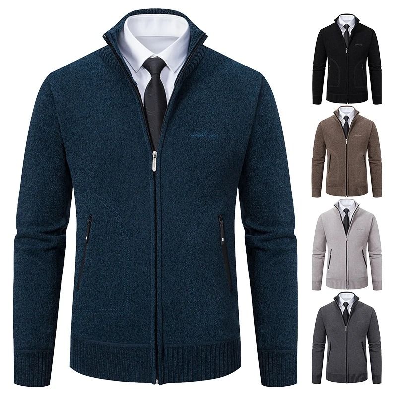 Men Stand Collar Thick Warm Cardigan Sweater Winter Casual Coat