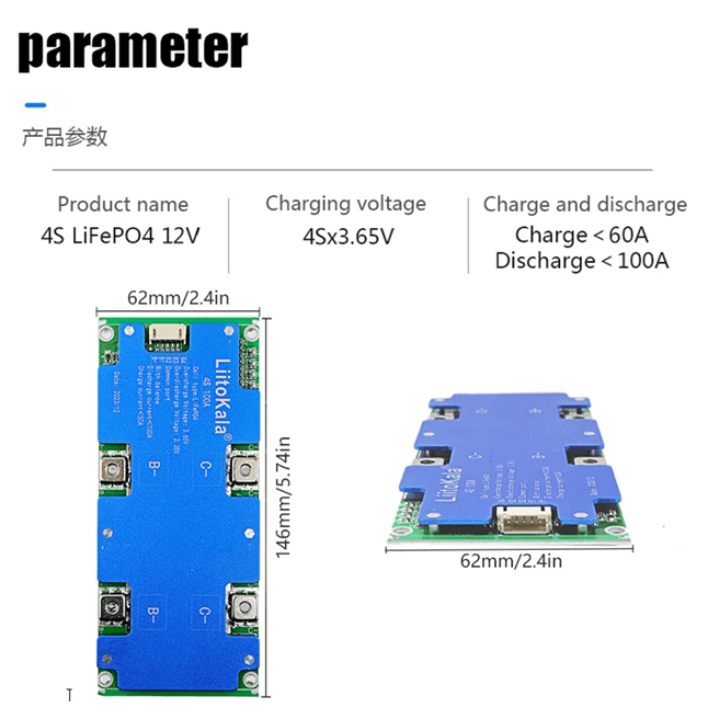 LiitoPower 4S 12V 100A LiFePO4 Battery Management System with Balanced Charging