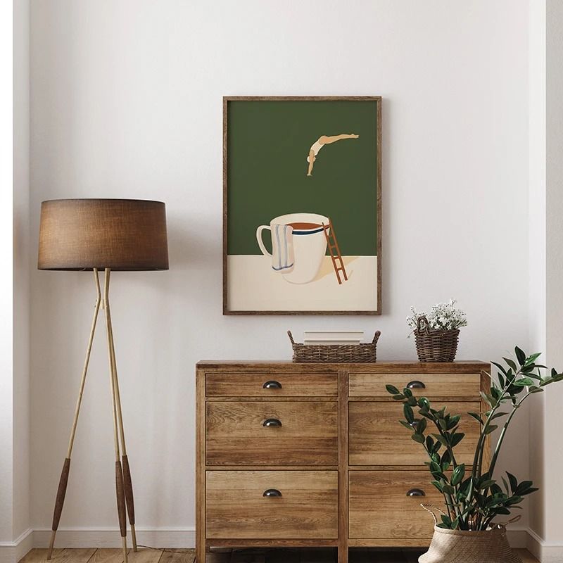 Surreal Coffee Diver Canvas Poster | Trendy Kitchen Gallery Wall Art